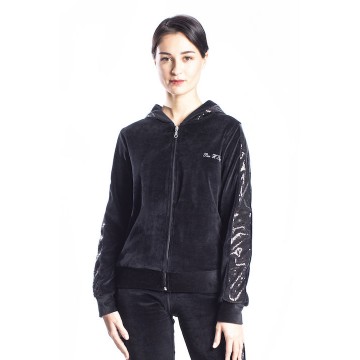 Paco & Co Γυναικεία Ζακέτα Βέλουτε με Κουκούλα Μαύρη